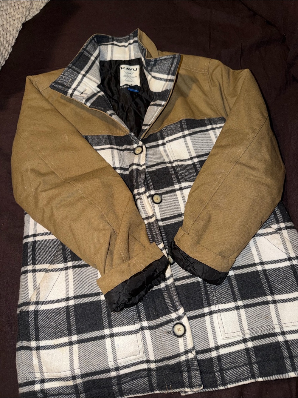 Kavu Tan & Black Plaid Coat